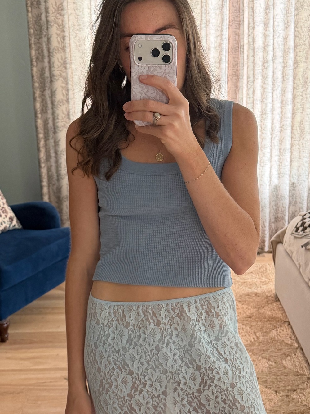 Noble Waffle Tank - Pebble Blue